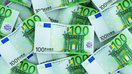 Wall Mural - 3D render of Background of 100 euros bills, 100 euro banknotes, european money