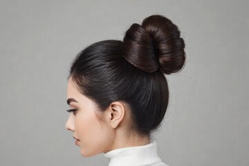 Canvas Print - Brunette girl with low bun hairstyle