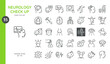 © Takoyaki Icons - Neurology Check Up Icon. Thin Line Illustrations of Brain MRI and CT Scan Mental Health, Reflex Tests, Neurological Examinations, EEG Monitoring, Cognition functions. Isolated Outline Vector Signs.