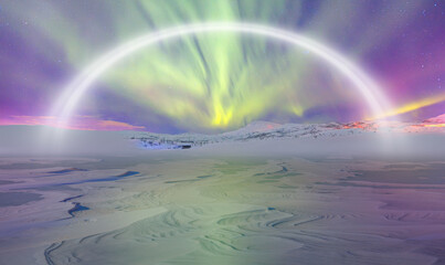 Wall Mural - northern lights or aurora borealis in the sky with white rainbow - tromso, norway