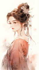 Wall Mural - Hand drawn beautiful ink illustration of Chinese beauty
