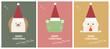 Festive animal trio: happy merry christmas card with cute characters, christmas hedgehog, frog and chicken vector set