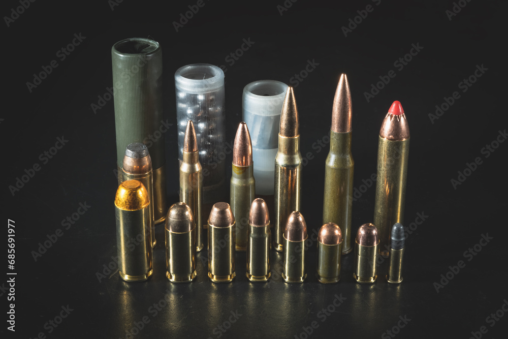 Various weapon cartridges from the weakest 22lr to the most powerful ...