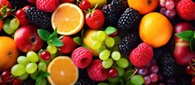 Closeup Fresh Fruits Assorted Natural Nutrition Colorful Isolated Background.