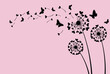 Dandelion flower with hearts love concept isolated on pink background. Vector illustration