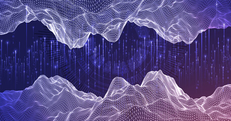 Big Data. Abstract digital futuristic wireframe vector illustration on technology background. Data mining and management concept. Hand drawn art.