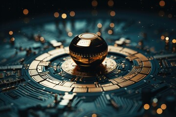 Poster - Futuristic Computer Circuit Board with Glowing Lights