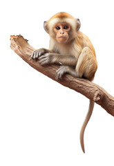 Wall Mural - Baby Monkey on Branch Isolated on Transparent Background
