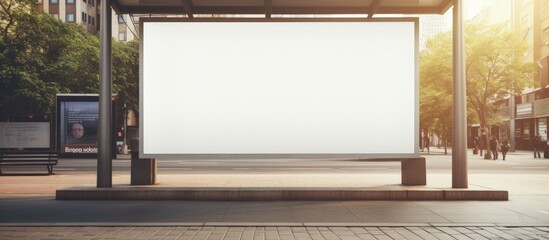 Fototapete - Blank billboard at bus stop Copy space image Place for adding text or design