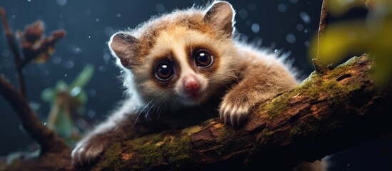 Wall Mural - Adorable Slow Loris snapshot Copy space image Place for adding text or design