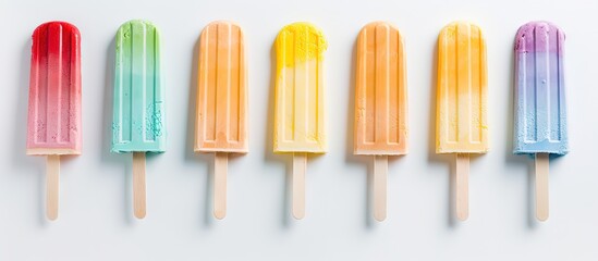 Poster - DIY concept Celebrating LGBTQ rights with a colorful rainbow on ice cream sticks in June Copy space image Place for adding text or design