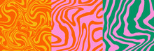 Set Of Psychedelic Trippy Y2k Set Retro Background With Different Swirls. Simple Flat Vector Illustration. Groovy Wave Print. Vintage Duotone Background. Psychedelic Groovy Spiral