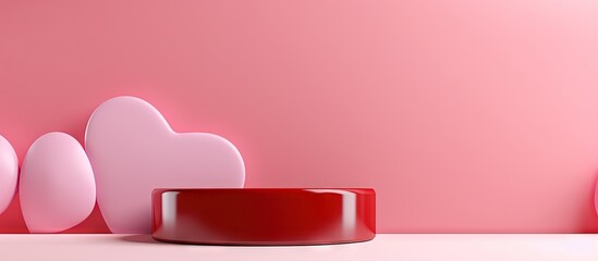 Poster - Abstract white geometry shape background with minimal podium for product display Valentine s Day themed minimalist pink background abstract mock up background in 3D rendering Copy space image P