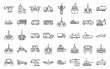 Radio control toys icons set outline vector. Rc toy model. Remote control play