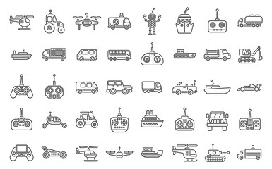Poster - radio control toys icons set outline vector. rc toy model. remote control play