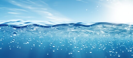 Aufkleber - Abstract nature background with calm clear and bubbly blue water waves in sunlight Copy space image Place for adding text or design