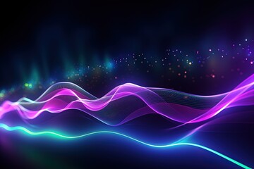 Wall Mural - abstract futuristic background with pink blue glowing neon moving high speed wave lines and bokeh li