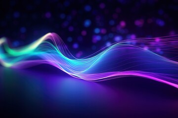 Wall Mural - abstract futuristic background with pink blue glowing neon moving high speed wave lines and bokeh li