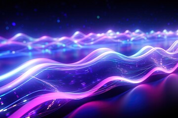 Wall Mural - abstract futuristic background with pink blue glowing neon moving high speed wave lines and bokeh li