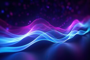 Wall Mural - abstract futuristic background with pink blue glowing neon moving high speed wave lines and bokeh li