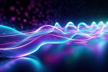 Wall Mural - abstract futuristic background with pink blue glowing neon moving high speed wave lines and bokeh li