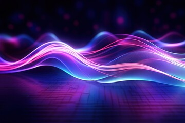 Wall Mural - abstract futuristic background with pink blue glowing neon moving high speed wave lines and bokeh li