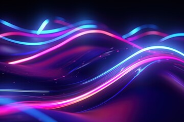 Wall Mural - abstract futuristic background with pink blue glowing neon moving high speed wave lines and bokeh li