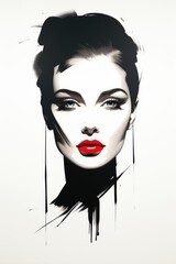 Wall Mural - Fashion portrait drawing sketch. Illustration of a young woman face. Fashion model face.