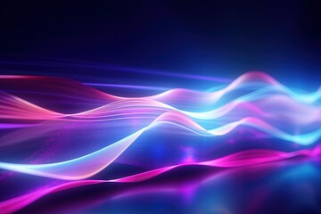 Wall Mural - abstract futuristic background with pink blue glowing neon moving high speed wave lines and bokeh li