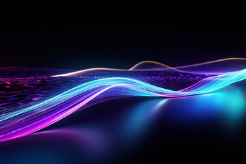 Wall Mural - abstract futuristic background with pink blue glowing neon moving high speed wave lines and bokeh li