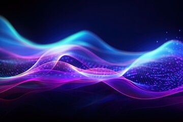 Wall Mural - abstract futuristic background with pink blue glowing neon moving high speed wave lines and bokeh li
