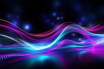 Wall Mural - abstract futuristic background with pink blue glowing neon moving high speed wave lines and bokeh li