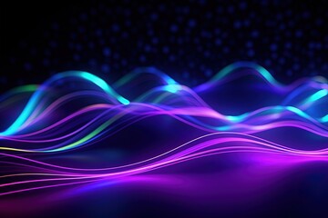 Wall Mural - abstract futuristic background with pink blue glowing neon moving high speed wave lines and bokeh li