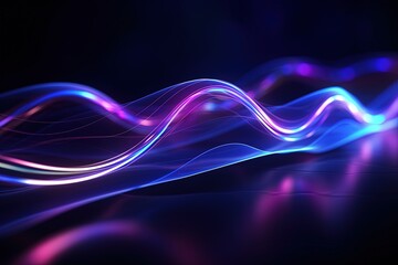 Wall Mural - abstract futuristic background with pink blue glowing neon moving high speed wave lines and bokeh li