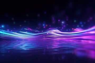 Wall Mural - abstract futuristic background with pink blue glowing neon moving high speed wave lines and bokeh li