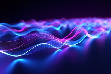 Wall Mural - abstract futuristic background with pink blue glowing neon moving high speed wave lines and bokeh li