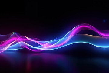 Wall Mural - abstract futuristic background with pink blue glowing neon moving high speed wave lines and bokeh li