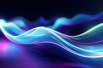 Wall Mural - abstract futuristic background with pink blue glowing neon moving high speed wave lines and bokeh li