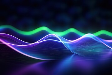 Wall Mural - abstract futuristic background with pink blue glowing neon moving high speed wave lines and bokeh li