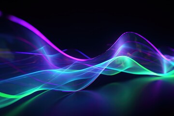 Wall Mural - abstract futuristic background with pink blue glowing neon moving high speed wave lines and bokeh li