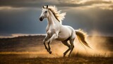 Fototapeta Konie - dramatic photo of a white horse rearing
