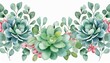 watercolor succulent floral border with eucalyptus leaves hand drawn summer greenery illustration for wedding invitation greeting card logo design and other