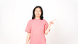 © Sino Images Studio - Smiling and Pointing side copy space Of Beautiful Asian Woman Isolated On White Background