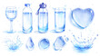 © Sonya illustration - Watercolor illustration set water bottles and splashes
