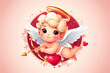 Cute Adorable Cupid cartoon character. Amur babies, little angel with a bow and arrow. Valentine's Day concept design. Adorable angel in love. In a circle with hearts around