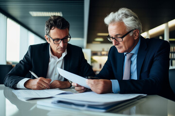 Wall Mural - Mature business executive colleagues doing paperwork.