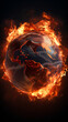 Globe on fire on black background, global warming and climate change concept.