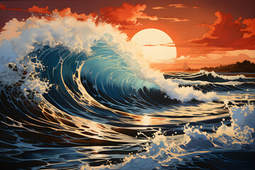 Wall Mural - sea waves in sunset