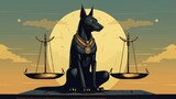 Fototapeta  - Anubis with a balance scale, symbolizing judgment in the afterlife