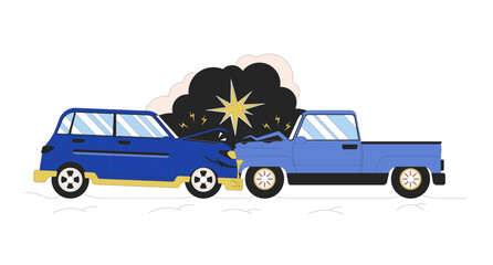 Fototapete - head-on collision automobiles 2d linear cartoon object. crash bumper. transports traffic accident is